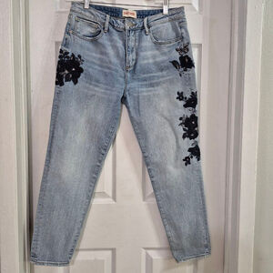 Women's Driftwood Light‎ Blue Black Floral Embroidered Ankle Jeans Size 30